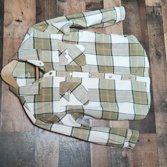 Wonder Nation Shacket Green White Plaid Thick Flannel Sz LG 10-12 Kid Unisex - Picture 1 of 14